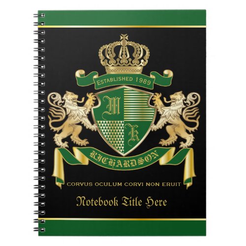Make Your Own Coat of Arms Green Gold Lion Emblem Notebook