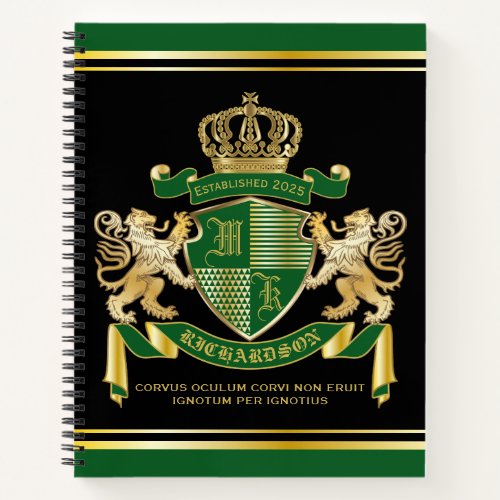 Make Your Own Coat of Arms Green Gold Lion Emblem Notebook
