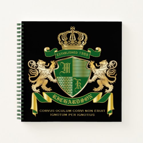 Make Your Own Coat of Arms Green Gold Lion Emblem Notebook