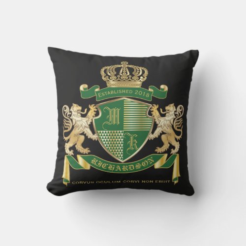 Make Your Own Coat of Arms Green Gold Lion Emblem Outdoor Pillow