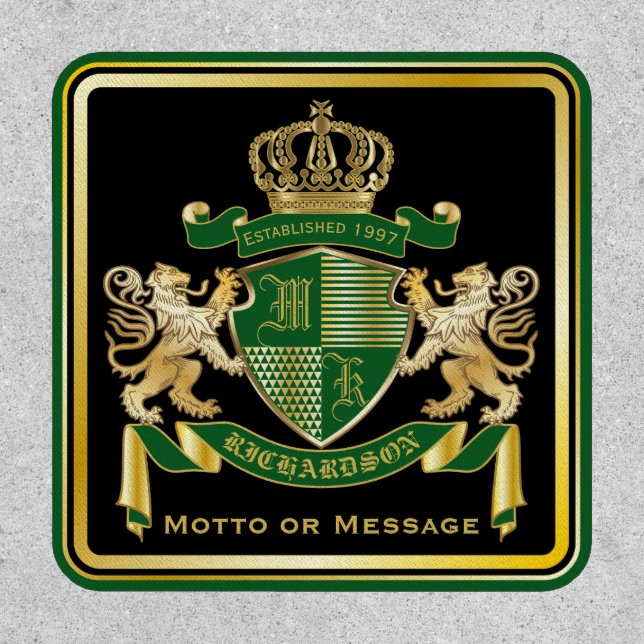 Make Your Own Coat of Arms Green Gold Lion Emblem Patch (Front)