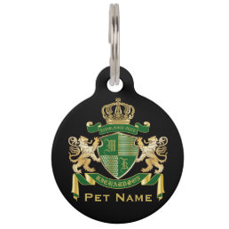 Make Your Own Coat of Arms Green Gold Lion Emblem Pet ID Tag
