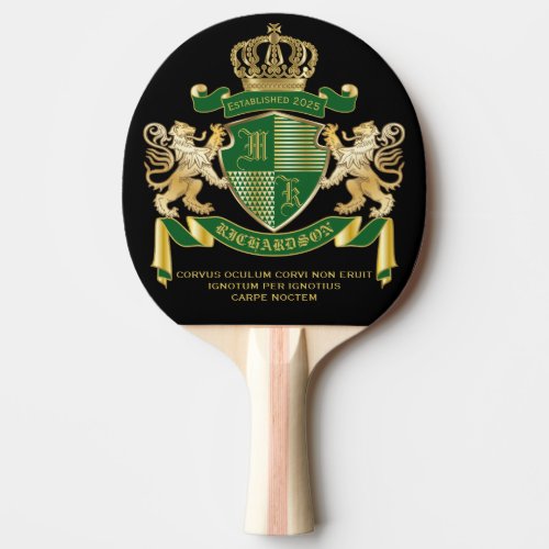 Make Your Own Coat of Arms Green Gold Lion Emblem Ping Pong Paddle