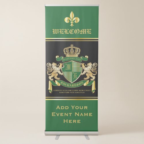 Make Your Own Coat of Arms Green Gold Lion Emblem Retractable Banner