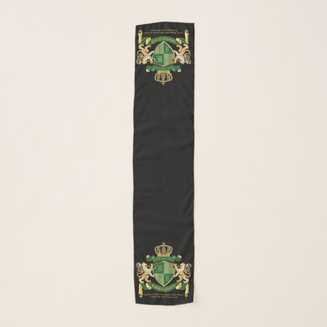 Make Your Own Coat of Arms Green Gold Lion Emblem Scarf (Front)