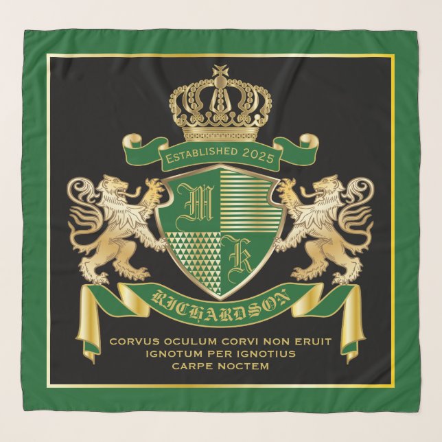 Make Your Own Coat of Arms Green Gold Lion Emblem Scarf (Front)