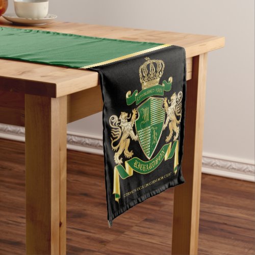 Make Your Own Coat of Arms Green Gold Lion Emblem Short Table Runner