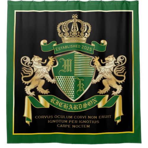 Make Your Own Coat of Arms Green Gold Lion Emblem Shower Curtain