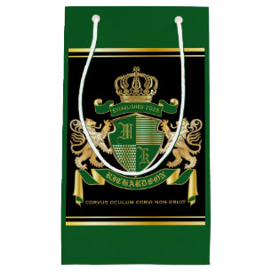 Make Your Own Coat of Arms Green Gold Lion Emblem Small Gift Bag