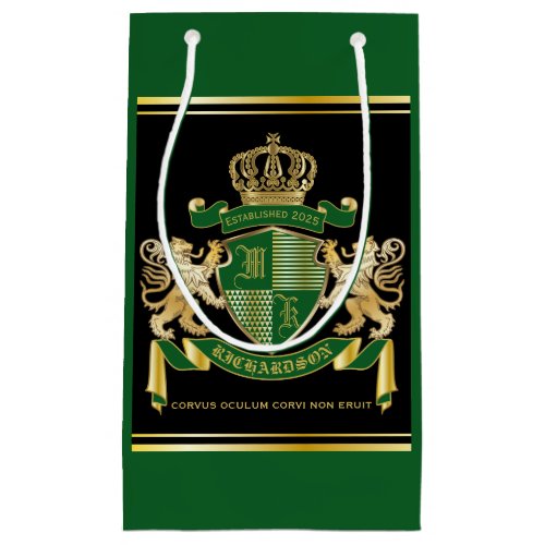 Make Your Own Coat of Arms Green Gold Lion Emblem Small Gift Bag