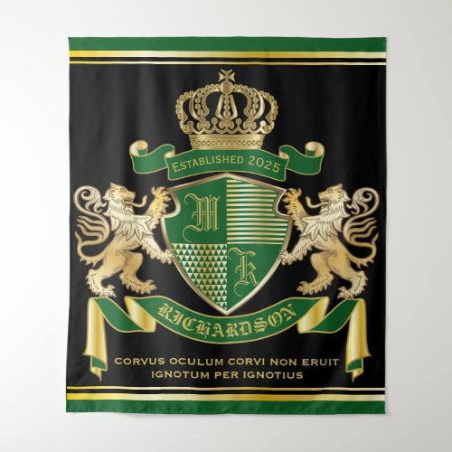 Make Your Own Coat of Arms Green Gold Lion Emblem Tapestry