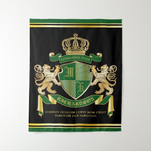 Make Your Own Coat of Arms Green Gold Lion Emblem Tapestry