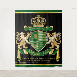 Make Your Own Coat of Arms Green Gold Lion Emblem Tapestry