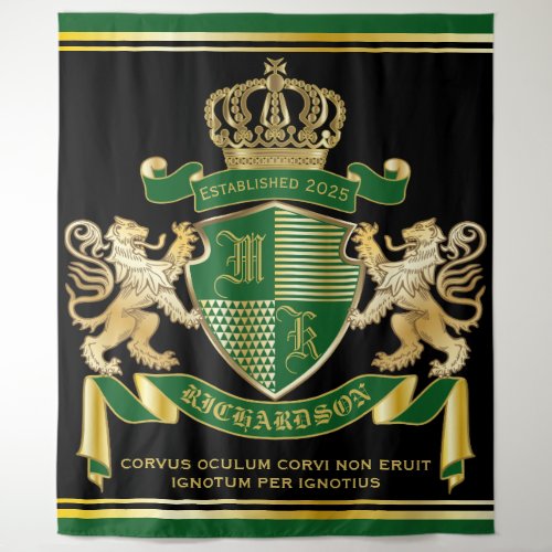 Make Your Own Coat of Arms Green Gold Lion Emblem Tapestry