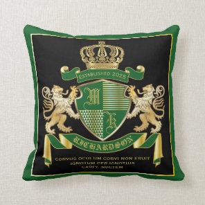 Make Your Own Coat of Arms Green Gold Lion Emblem Throw Pillow