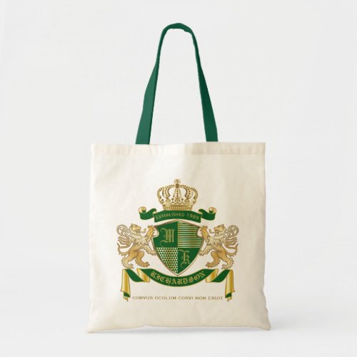Make Your Own Coat of Arms Green Gold Lion Emblem Tote Bag