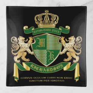 Make Your Own Coat of Arms Green Gold Lion Emblem Trinket Tray