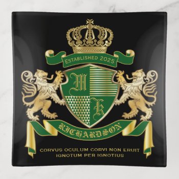 Make Your Own Coat Of Arms Green Gold Lion Emblem Trinket Tray by BCVintageLove at Zazzle
