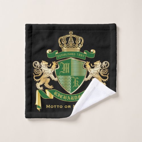 Make Your Own Coat of Arms Green Gold Lion Emblem Wash Cloth