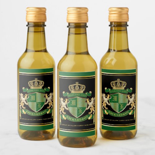 Make Your Own Coat of Arms Green Gold Lion Emblem Wine Label