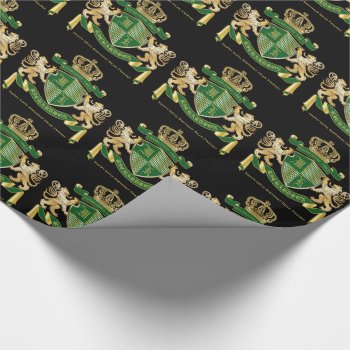 Make Your Own Coat Of Arms Green Gold Lion Emblem Wrapping Paper by BCVintageLove at Zazzle