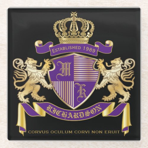 Make Your Own Coat of Arms Monogram Crown Emblem Glass Coaster