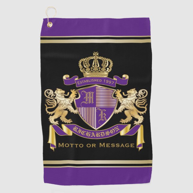 Make Your Own Coat of Arms Monogram Crown Emblem Golf Towel (Front)