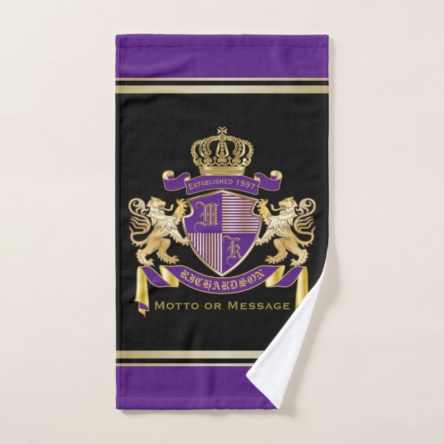 Make Your Own Coat of Arms Monogram Crown Emblem Hand Towel (Hand Towel)