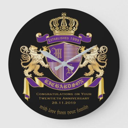 Make Your Own Coat of Arms Monogram Crown Emblem Large Clock