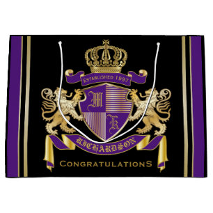 Make Your Own Coat of Arms Monogram Crown Emblem Large Gift Bag
