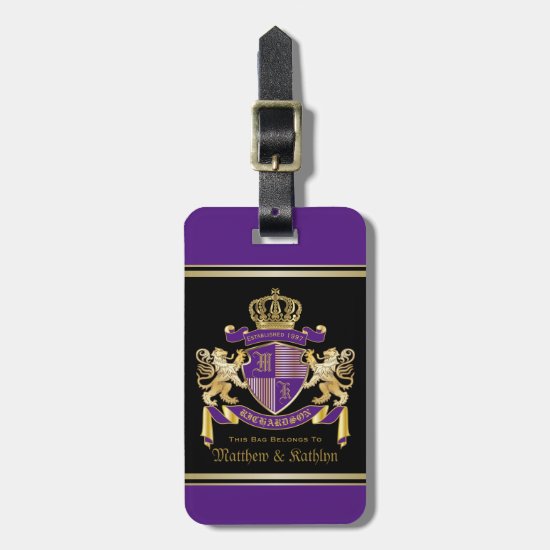 Make Your Own Coat of Arms Monogram Crown Emblem Luggage Tag