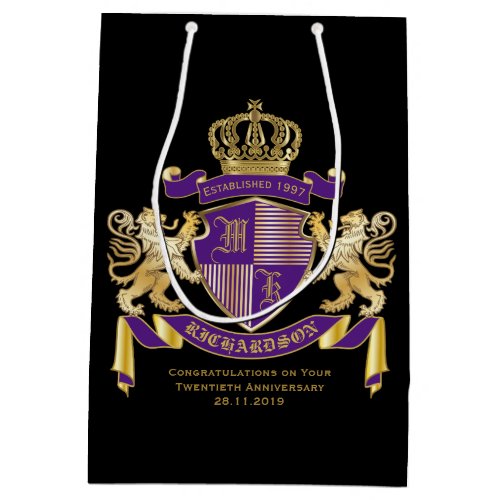 Make Your Own Coat of Arms Monogram Crown Emblem Medium Gift Bag