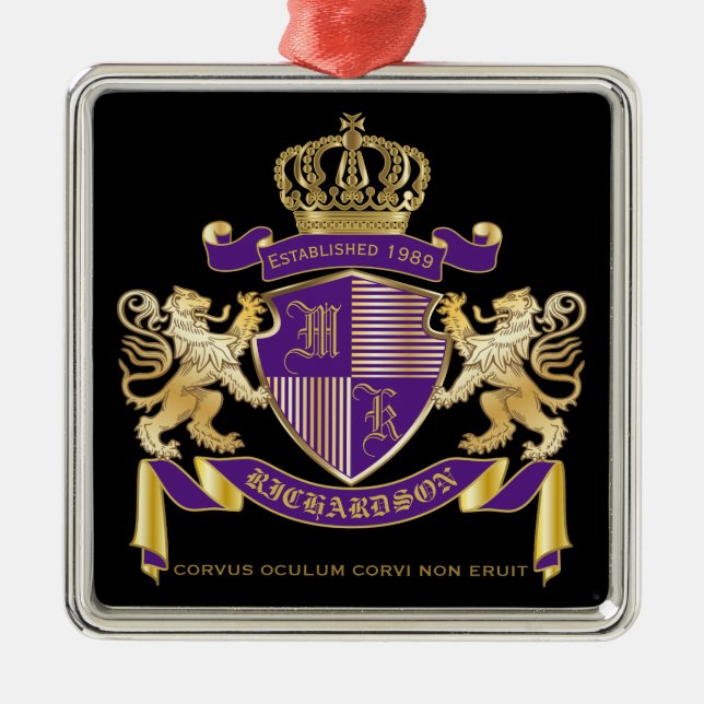 Make Your Own Coat of Arms Monogram Crown Emblem Metal Ornament (Front)