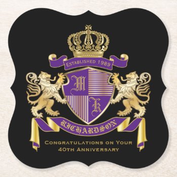 Make Your Own Coat Of Arms Monogram Crown Emblem Paper Coaster by BCVintageLove at Zazzle
