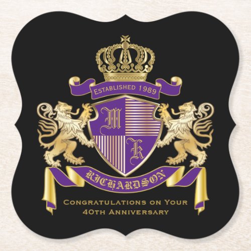 Make Your Own Coat of Arms Monogram Crown Emblem Paper Coaster