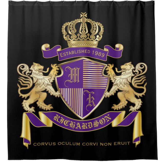 Make Your Own Coat of Arms Monogram Crown Emblem Shower Curtain (Front)