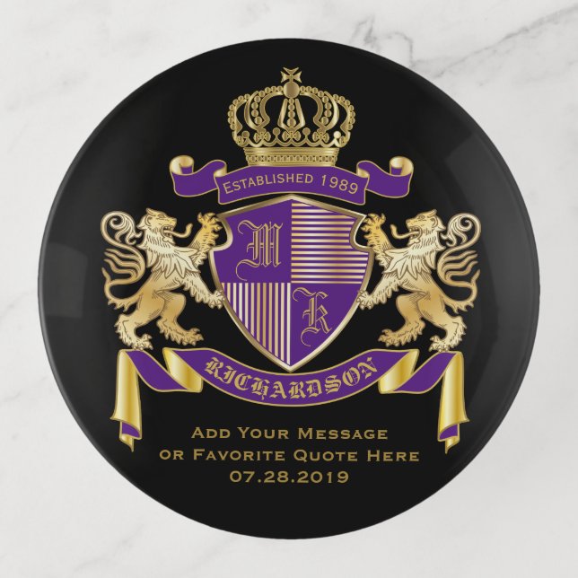 Make Your Own Coat of Arms Monogram Crown Emblem Trinket Tray (Front)