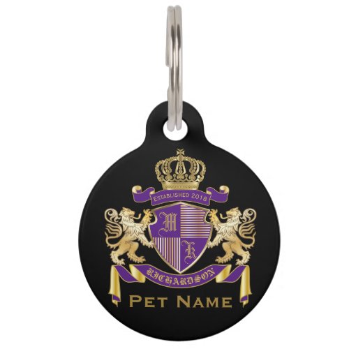 Make Your Own Coat of Arms Monogram Lion Emblem Pet ID Tag