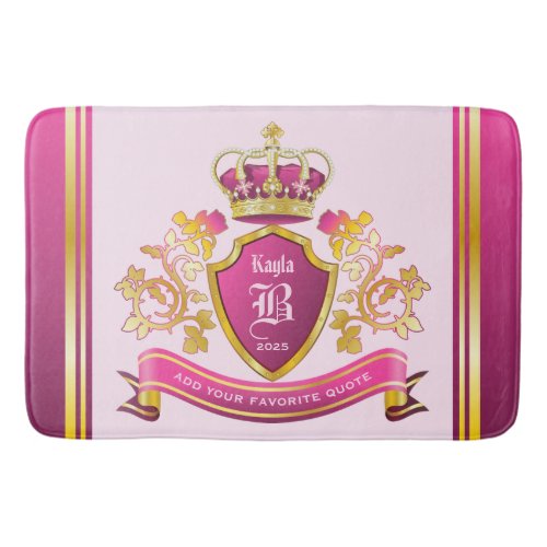 Make Your Own Coat of Arms Pink Gold Crown Pearls Bath Mat