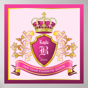 Make Your Own Coat of Arms Pink Gold Crown Pearls Poster