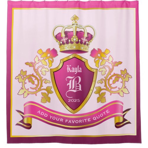 Make Your Own Coat of Arms Pink Gold Crown Pearls Shower Curtain