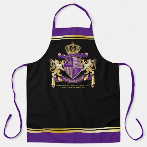 Make Your Own Coat of Arms Purple Gold Lion Emblem Apron