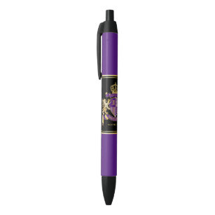Make Your Own Coat of Arms Purple Gold Lion Emblem Black Ink Pen