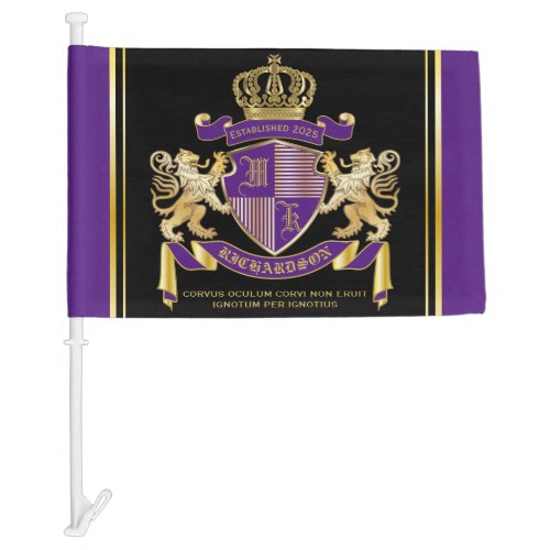 Make Your Own Coat of Arms Purple Gold Lion Emblem Car Flag