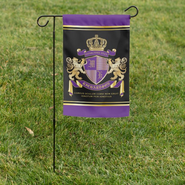 Make Your Own Coat of Arms Purple Gold Lion Emblem Garden Flag (In SItu)