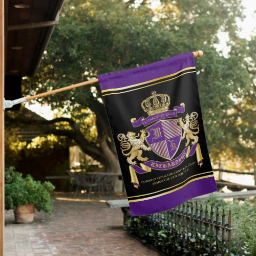 Make Your Own Coat of Arms Purple Gold Lion Emblem House Flag