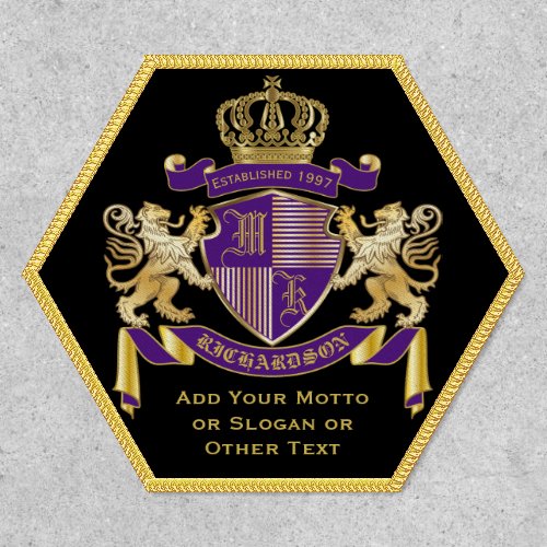 Make Your Own Coat of Arms Purple Gold Lion Emblem Patch