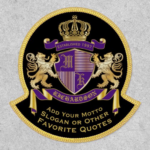 Make Your Own Coat of Arms Purple Gold Lion Emblem Patch