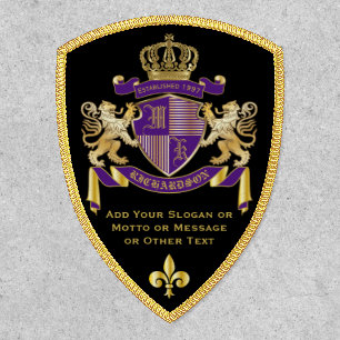 Make Your Own Coat of Arms Purple Gold Lion Emblem Patch