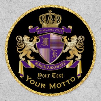 Make Your Own Coat Of Arms Purple Gold Lion Emblem Patch by BCVintageLove at Zazzle